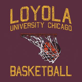 Loyola University Chicago Ramblers Faded Retro Basketball Short Sleeve T Shirt - Maroon