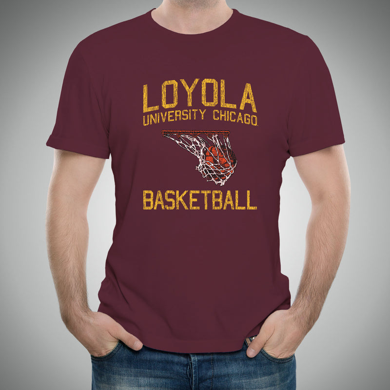 Loyola University Chicago Ramblers Faded Retro Basketball Short Sleeve T Shirt - Maroon