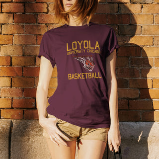 Loyola University Chicago Ramblers Faded Retro Basketball Short Sleeve T Shirt - Maroon