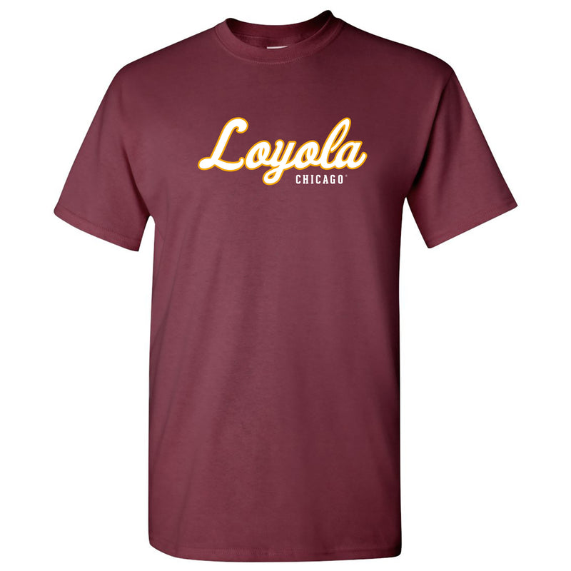 Loyola University Chicago Ramblers Script Logo Short Sleeve T Shirt - Maroon