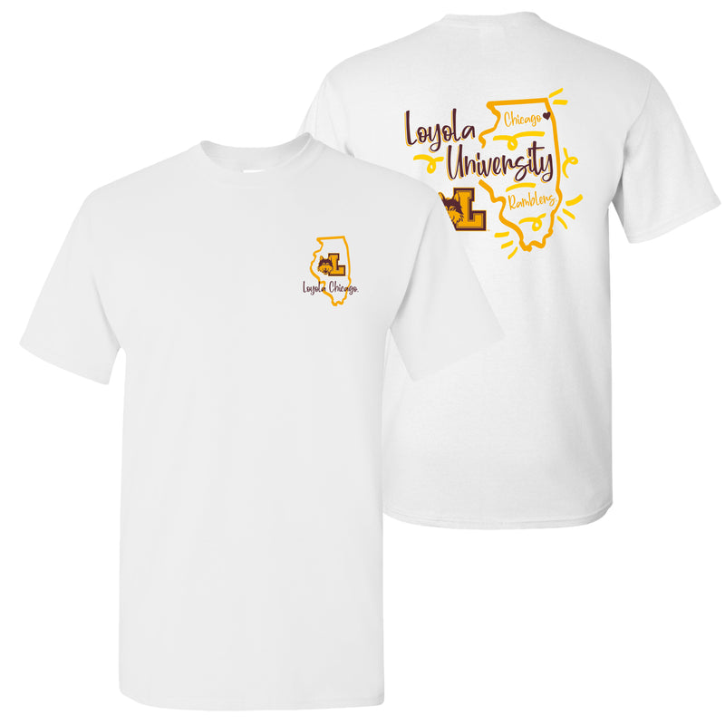 Loyola University Chicago Ramblers Playful Sketch Short Sleeve T Shirt - White