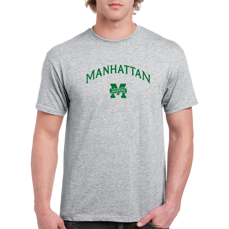 Manhattan College Jaspers Arch Logo Short Sleeve T Shirt - Sport Grey