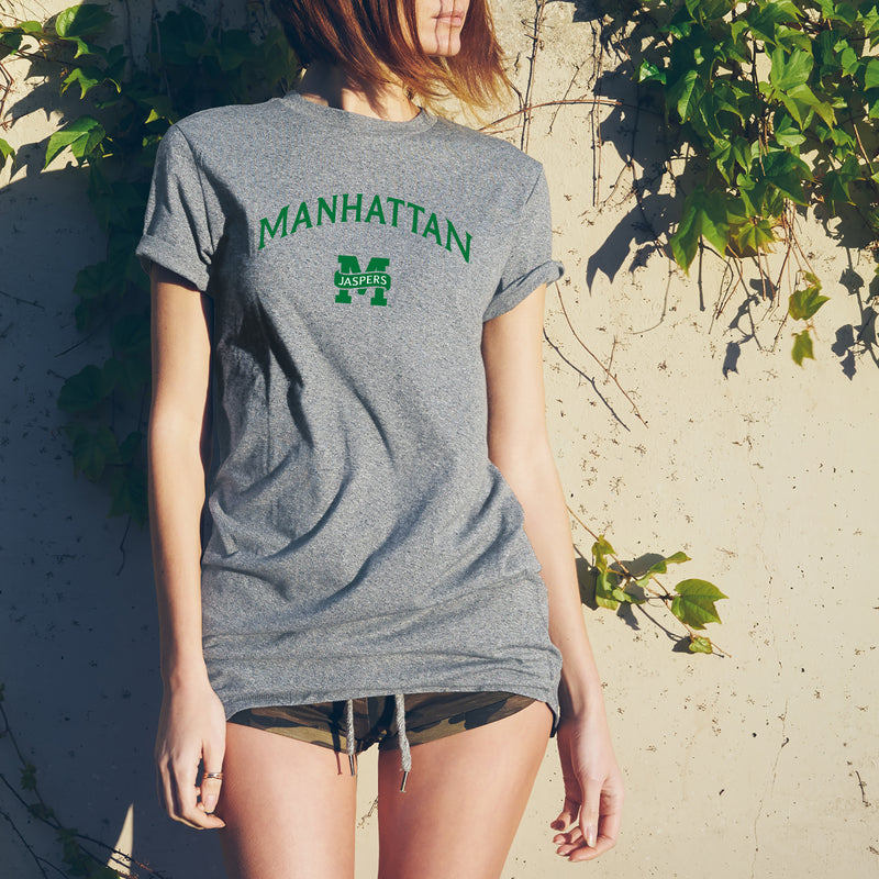 Manhattan College Jaspers Arch Logo Short Sleeve T Shirt - Sport Grey