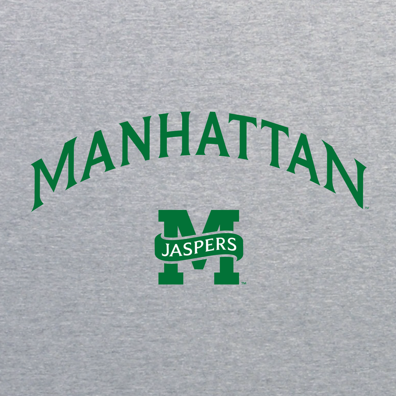 Manhattan College Jaspers Arch Logo Long Sleeve T Shirt - Sport Grey