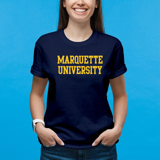 Marquette University Golden Eagles Basic Block Short Sleeve T Shirt - Navy