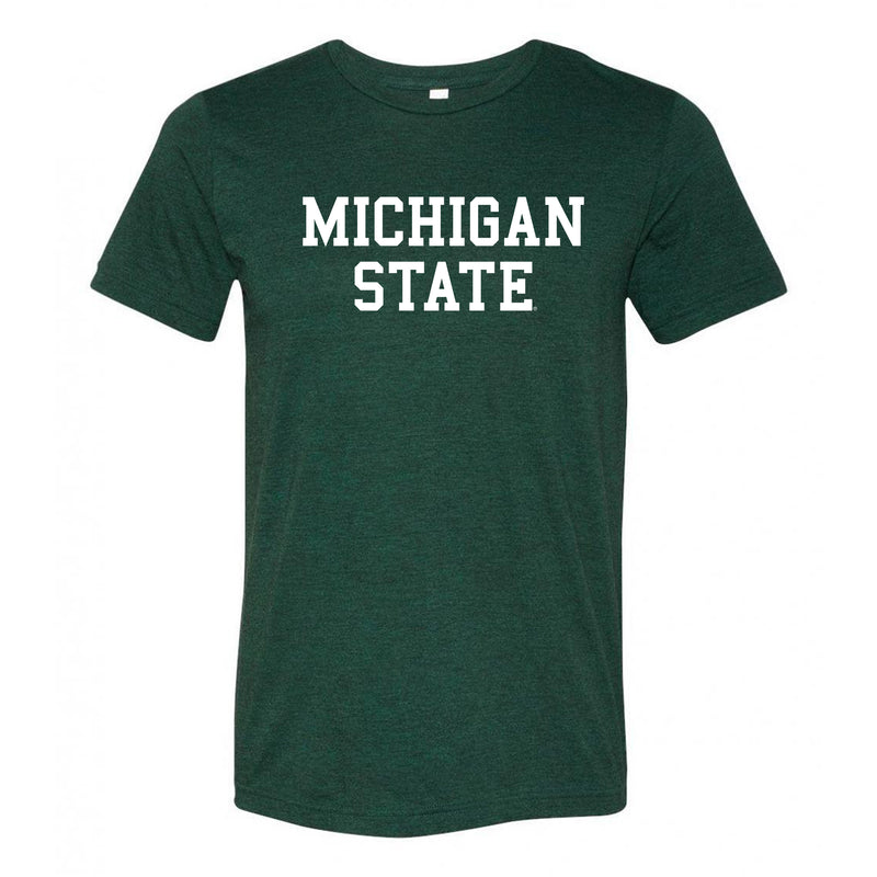 Michigan State University Spartans Basic Block Canvas Triblend T Shirt - Emerald Triblend