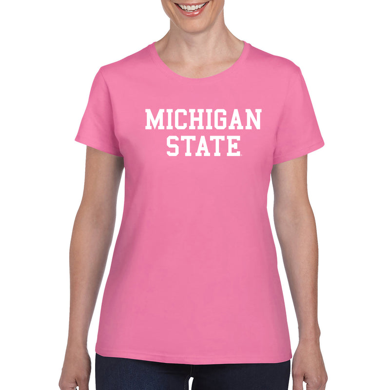 Michigan State University Spartans Basic Block Womens Short Sleeve T Shirt - Azalea