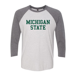 Michigan State University Spartans Basic Block Next Level Raglan T Shirt - Heather White / Premium Heather