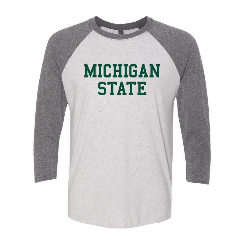 Michigan State University Spartans Basic Block Next Level Raglan T Shirt - Heather White / Premium Heather