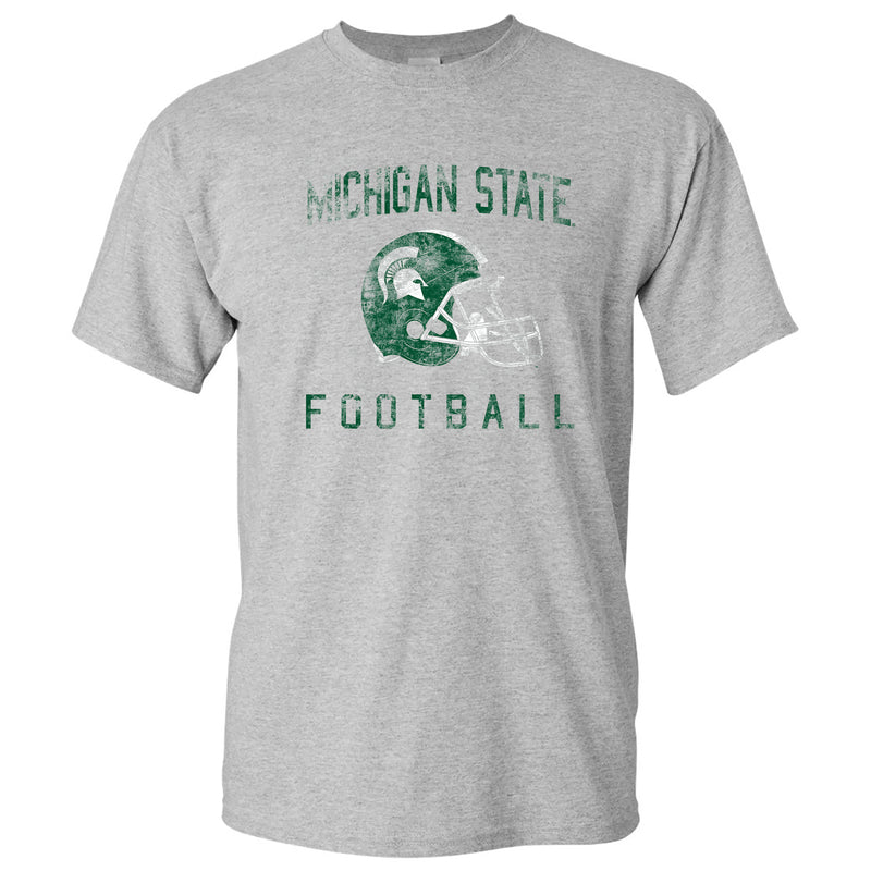 Michigan State University Spartans Faded Football Helmet Basic Cotton Short Sleeve T Shirt - Sport Grey