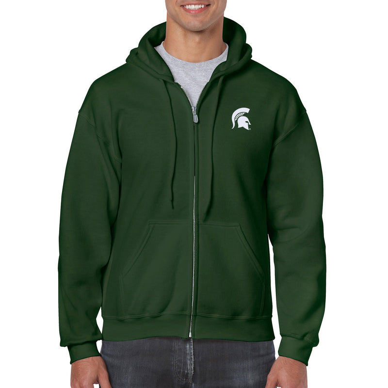 Michigan State University Spartans Primary Logo Left Chest Full-Zip Hoodie - Forest