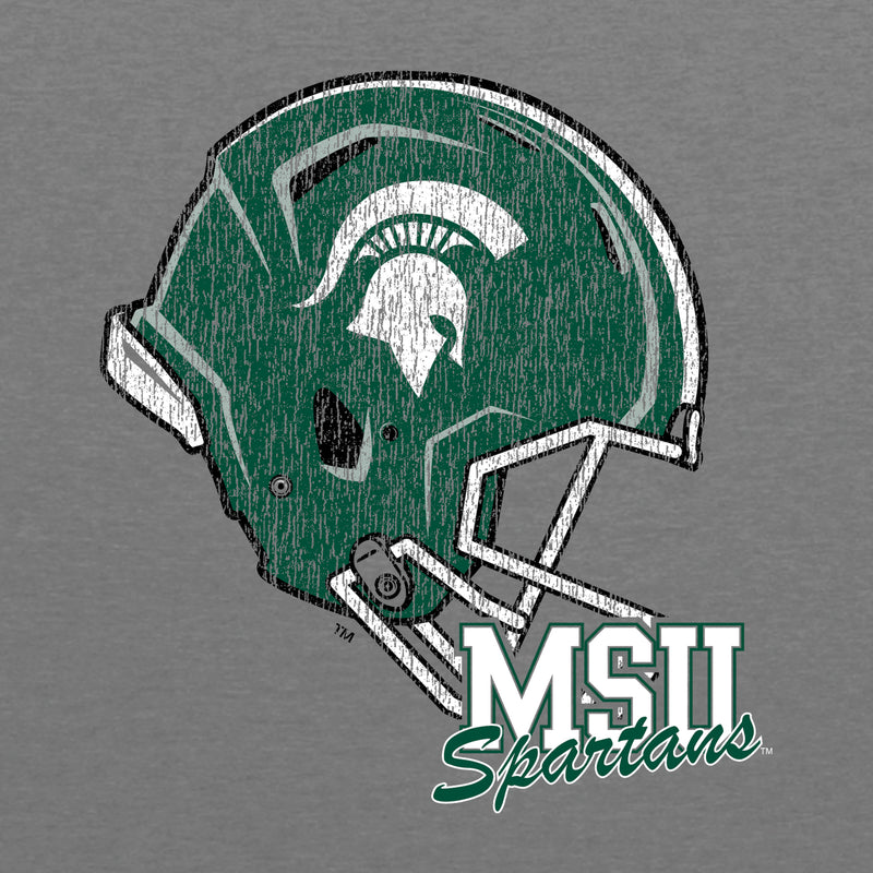 Michigan State University Spartans Tilted Football Helmet Next Level Short Sleeve T Shirt - Premium Heather