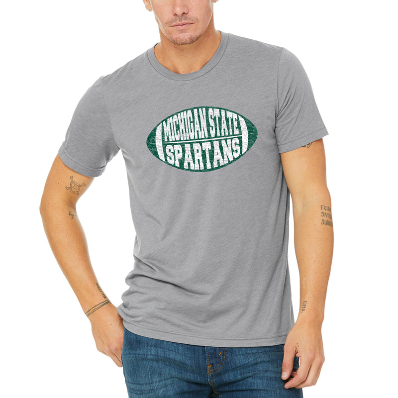 Michigan State University Spartans Faded Block Football Canvas Triblend Short Sleeve T Shirt - Athletic Grey Triblend
