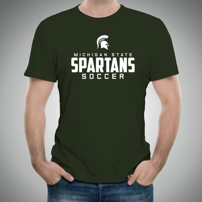 Michigan State University Spartans Mascot Wordmark Soccer Short Sleeve T Shirt - Forest