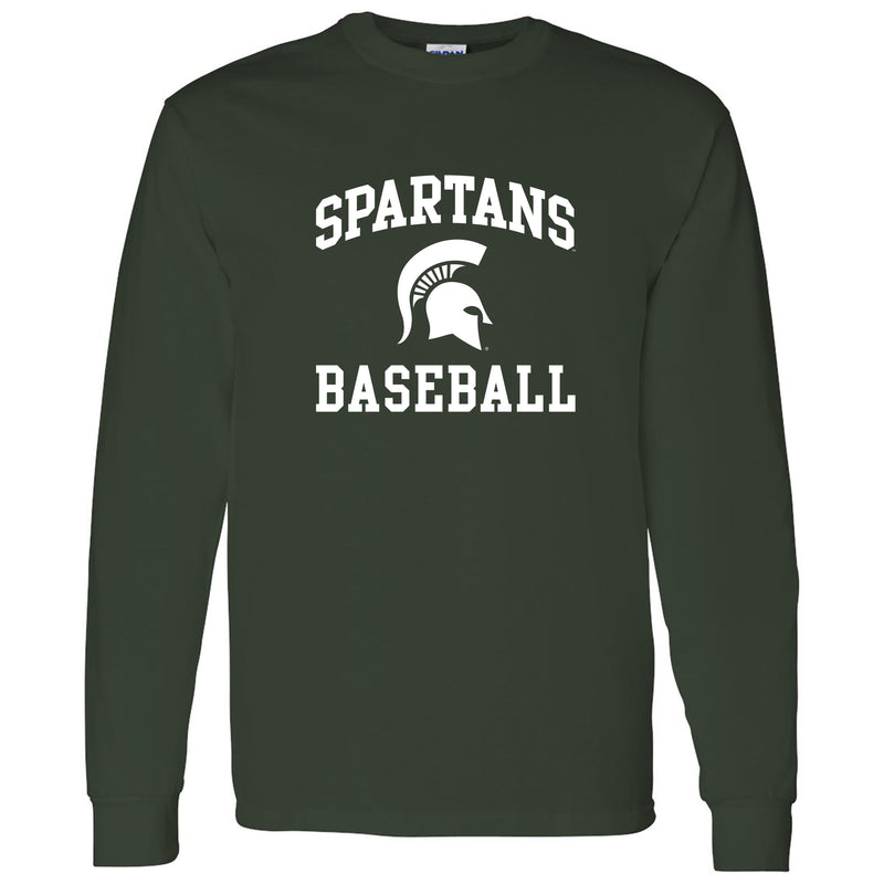 Michigan State University Spartans Arch Logo Baseball Long Sleeve T Shirt - Forest