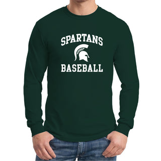 Michigan State University Spartans Arch Logo Baseball Long Sleeve T Shirt - Forest