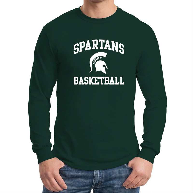 Michigan State University Spartans Arch Logo Basketball Long Sleeve T Shirt - Forest