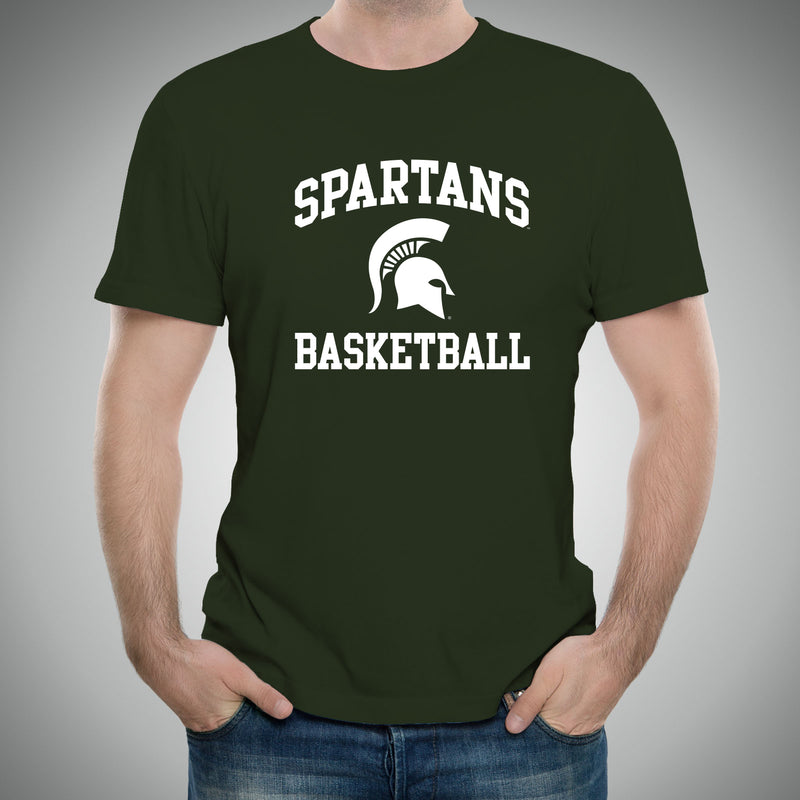 Michigan State University Spartans Arch Logo Basketball Short Sleeve T Shirt - Forest