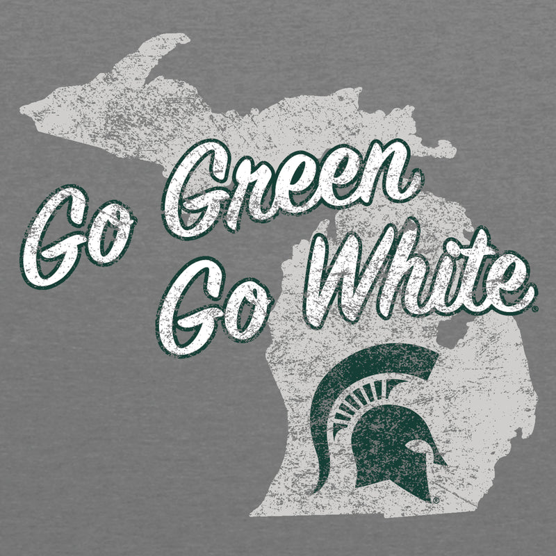 Michigan State University Spartans Michigan Silhouette Go Green Go White Short Sleeve Triblend Tee - Premium Heather
