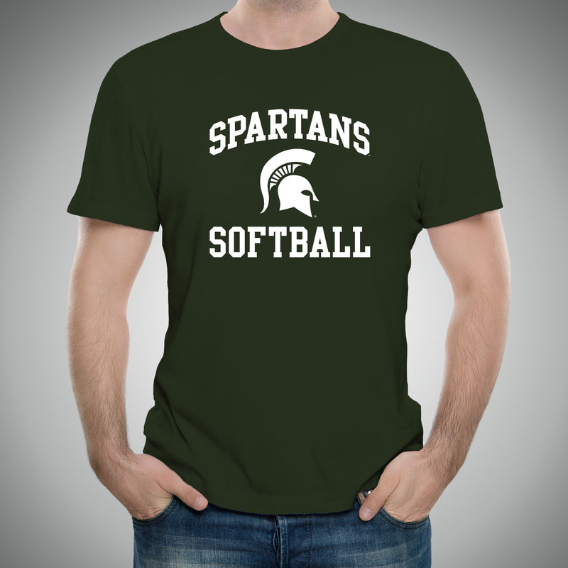 Michigan State University Spartans Arch Logo Softball Short Sleeve T Shirt - Forest