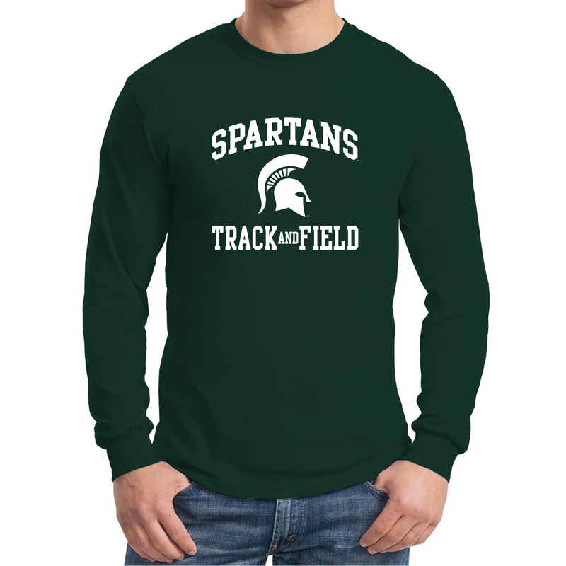 Michigan State University Spartans Arch Logo Track & Field Long Sleeve T Shirt - Forest