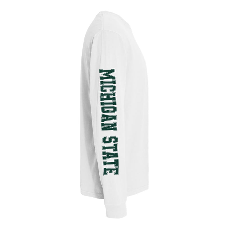 Michigan State University Spartans Left Chest and Double Sleeve Comfort Colors Long Sleeve T Shirt - White