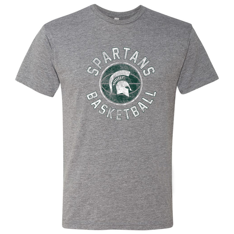 Michigan State University Spartans Basketball Distress Next Level Short Sleeve T Shirt - Premium Heather