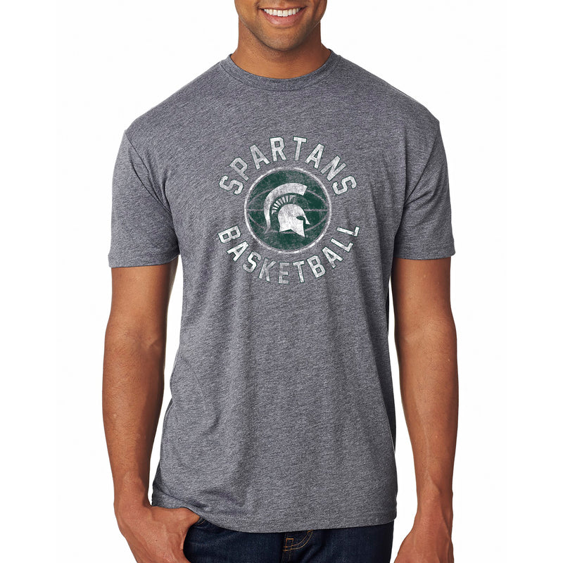 Michigan State University Spartans Basketball Distress Next Level Short Sleeve T Shirt - Premium Heather
