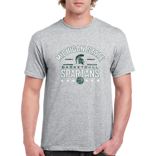 Michigan State University Spartans Basketball Arch Stars Basic Cotton Short Sleeve T Shirt - Sport Grey