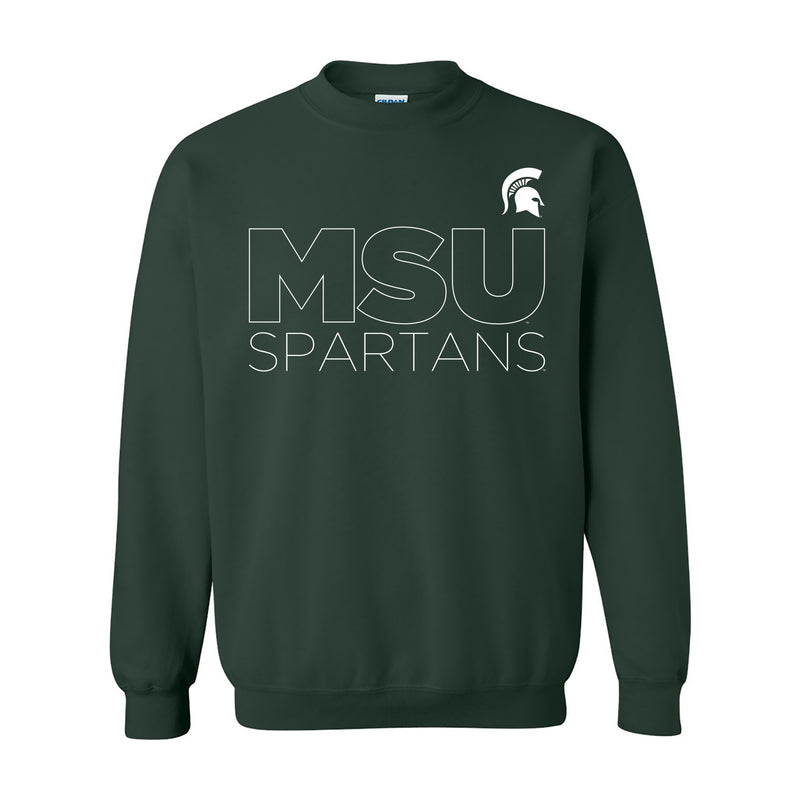 Michigan State University Spartans Modern Outline Crewneck Sweatshirt - Forest