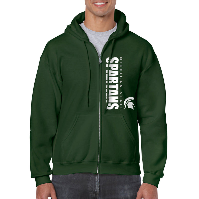 Michigan State University Spartans Vertical Block Left Chest Full-Zip Hoodie - Forest