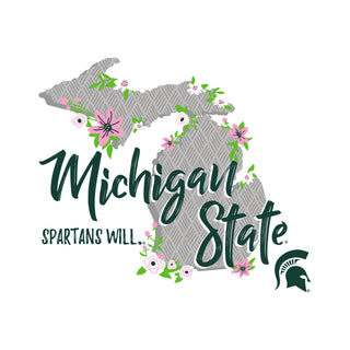 Michigan State University Spartans Floral State Comfort Colors Short Sleeve T Shirt - White