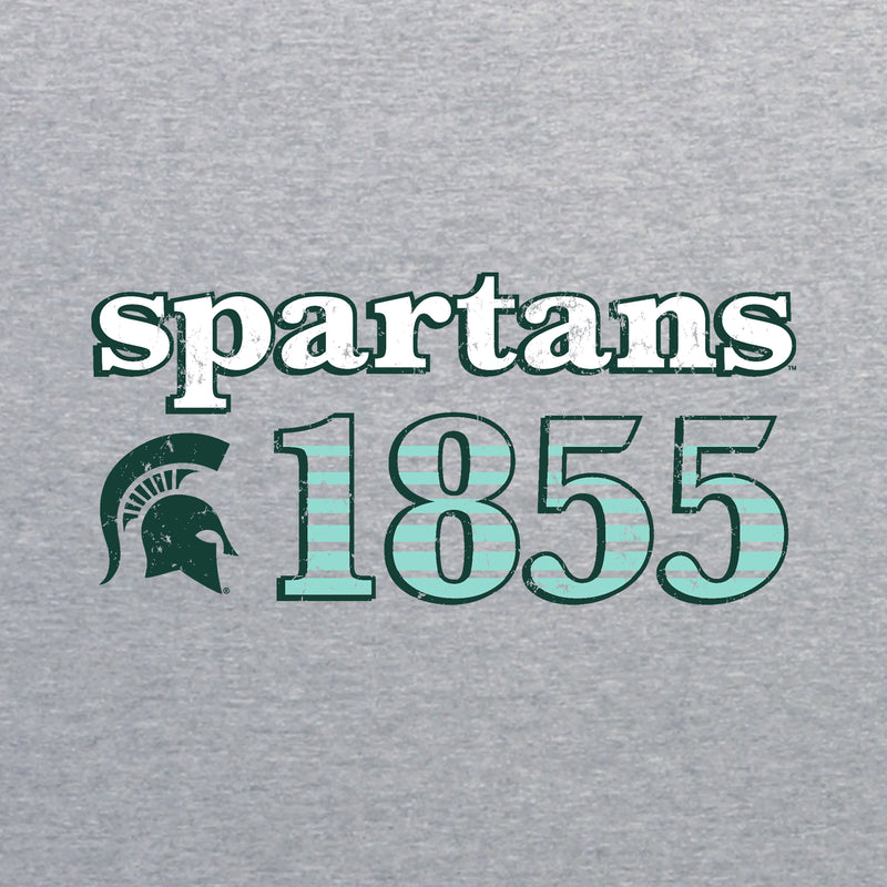Michigan State University Spartans Throwback Year Stripe Heavy Blend Crewneck - Sport Grey