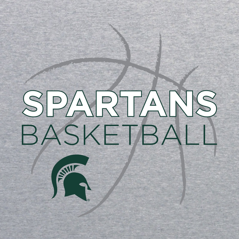 Michigan State University Spartans Basketball Sketch Basic Cotton Short Sleeve T Shirt - Sport Grey