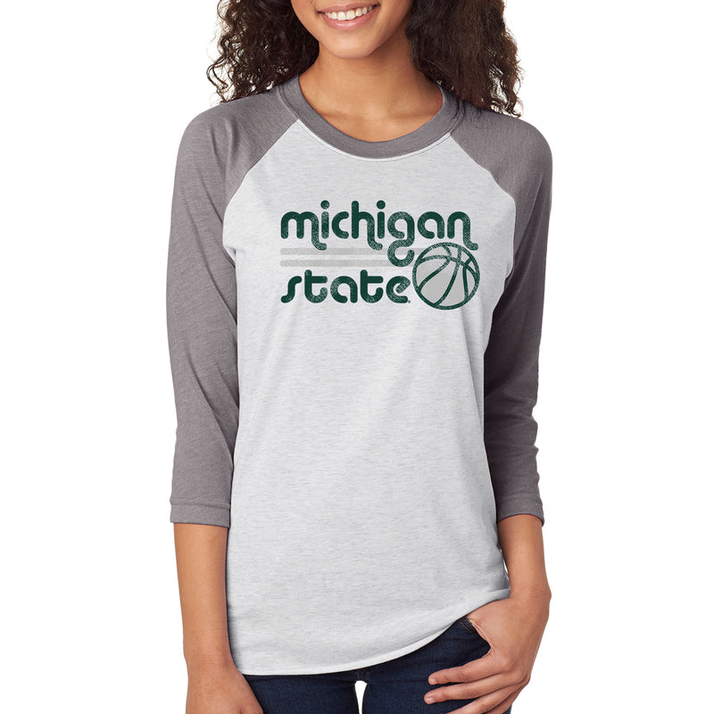 Michigan State University Spartans Basketball Bubble Next Level Raglan T Shirt - Heather White/Premium Heather