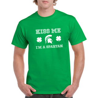 Michigan State University Spartans Kiss Me I'm a Spartan Basic Cotton Short Sleeve T Shirt - Irish Green