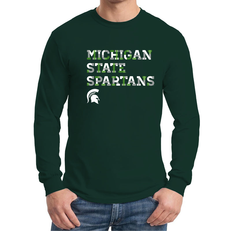 Michigan State University Spartans Patchwork Cotton Long Sleeve T Shirt - Forest