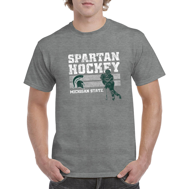 Michigan State University Spartans Retro Hockey Short Sleeve T Shirt - Graphite Heather