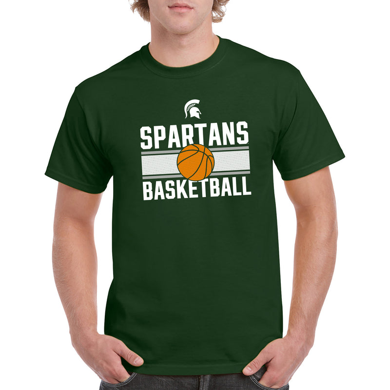 Michigan State University Spartans Basketball Mesh Basic Cotton Short Sleeve T Shirt - Forest