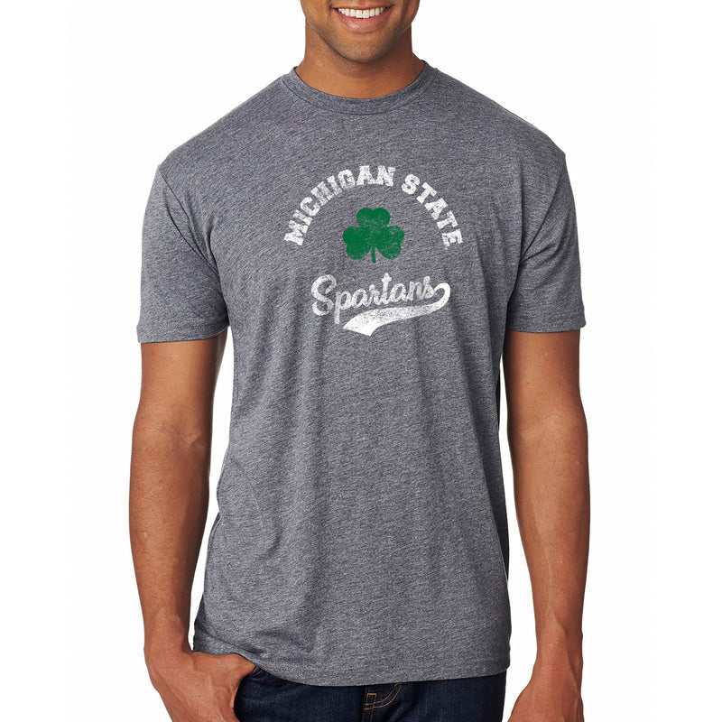 Michigan State Spartans Retro Clover Script Triblend T Shirt - Premium Heather