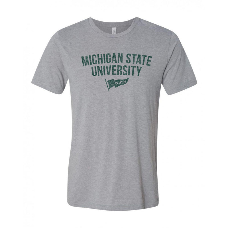 Michigan State University Spartans 1855 Banner Canvas Short Sleeve Triblend T-Shirt - Athletic Grey