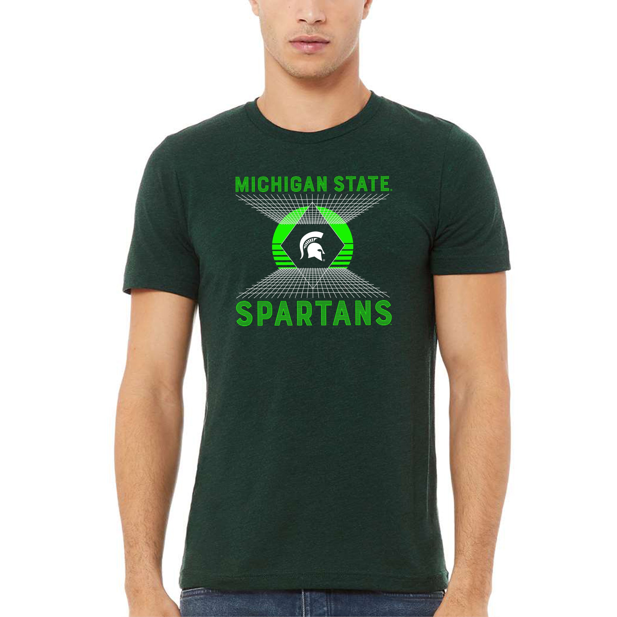 Michigan State Spartans Vaporwave Grid Triblend T Shirt Emerald Triblend