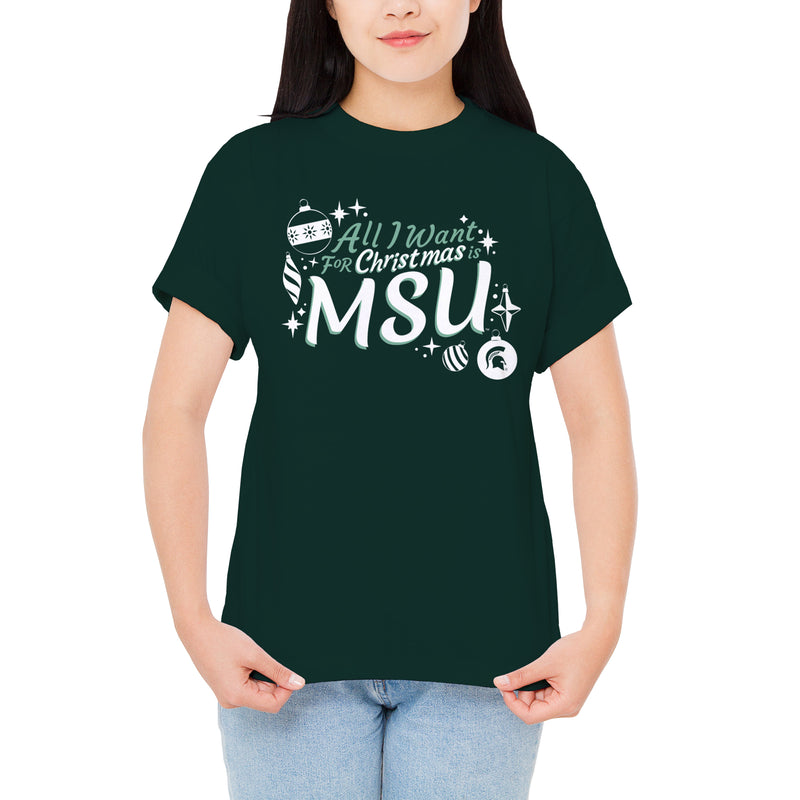 Michigan State Spartans All I Want For Christmas Is MSU T Shirt - Forest
