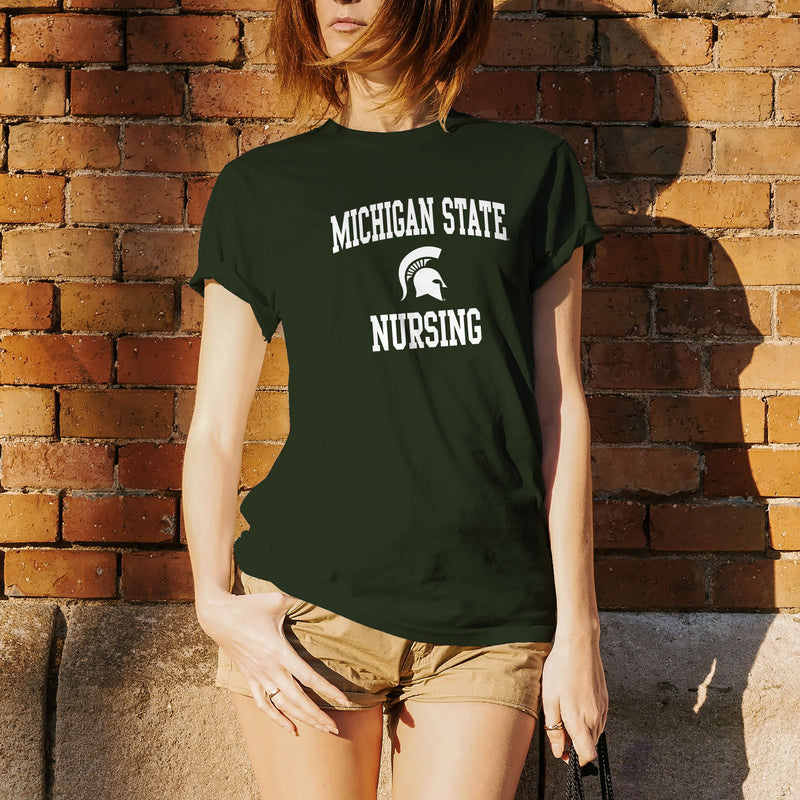 Michigan State University Spartans Arch Logo Nursing Short Sleeve T-Shirt - Forest