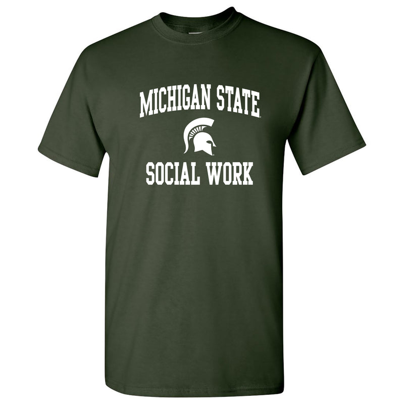 Michigan State University Spartans Arch Logo Social Work Short Sleeve T-Shirt - Forest