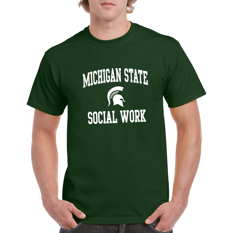 Michigan State University Spartans Arch Logo Social Work Short Sleeve T-Shirt - Forest
