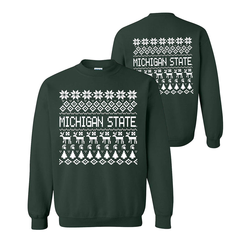 Michigan State University Spartans Holiday Sweater Crewneck Sweatshirt - Forest