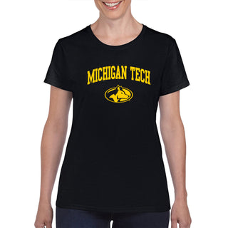 Michigan Technological University Huskies Arch Logo Cotton Womens T-Shirt - Black