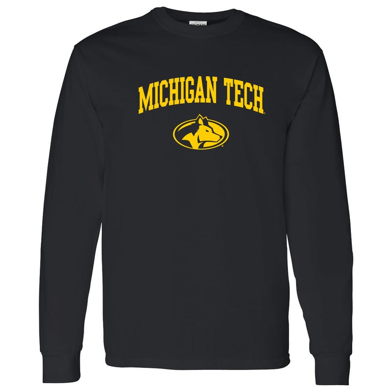 Michigan Technological University Huskies Arch Logo Cotton Long Sleeve T-Shirt - Black
