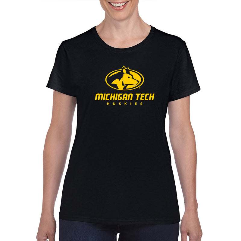 Michigan Technological University Huskies Primary Logo Cotton Womens T-Shirt - Black